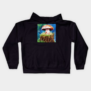 Brown Mushrooms Growing on a Stump Kids Hoodie